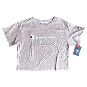 Champion Light Pink Logo Crop Tee Boutique